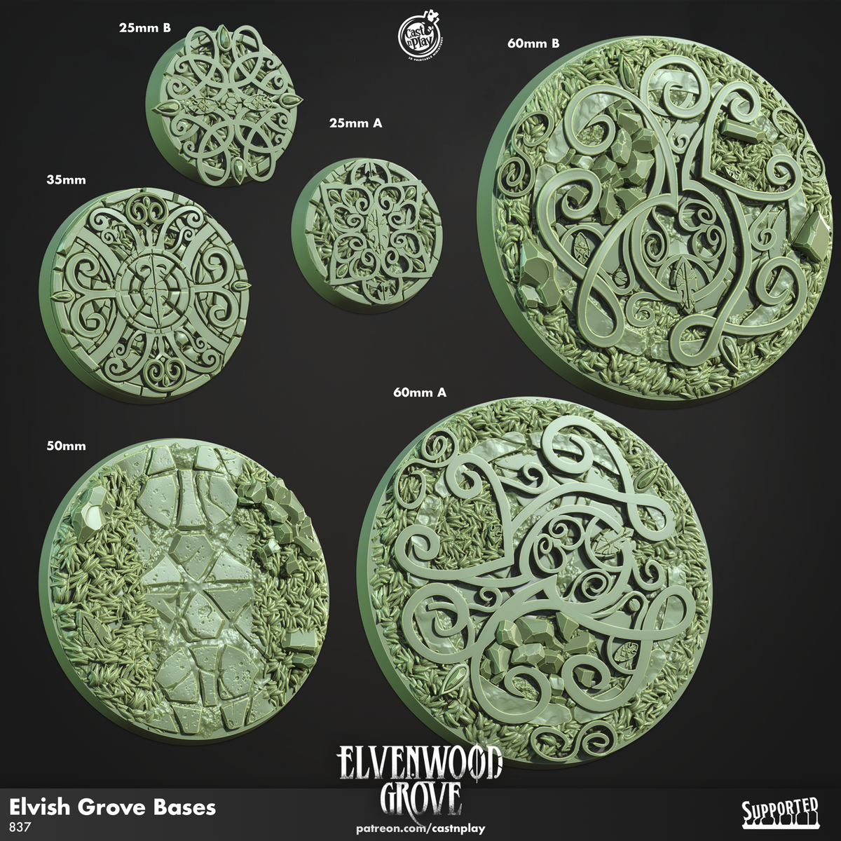 CastnPlay #837d 35mm Elvish Grove Bases (4 Miniatures)| AQ Hobbies