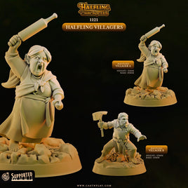 CastnPlay #1121 Halfling Villagers - No Base - 32mm