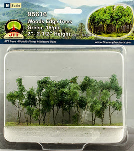 JTT Scenery Products 95616 - N Scale - Woods Edge Trees Green 2" - 2.5" 15/pk