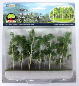 JTT Scenery Products 95620 - HO Scale - Woods Edge Trees Green 3" - 3.5" 14/pk