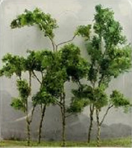 JTT Scenery Products 95618 - O Scale - Woods Edge Trees Green 4" - 5.5" 5/pk